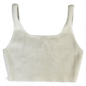 Aritzia Babaton Sculpt Knit Tank Cream Ribbed Square Neck Cropped Top L